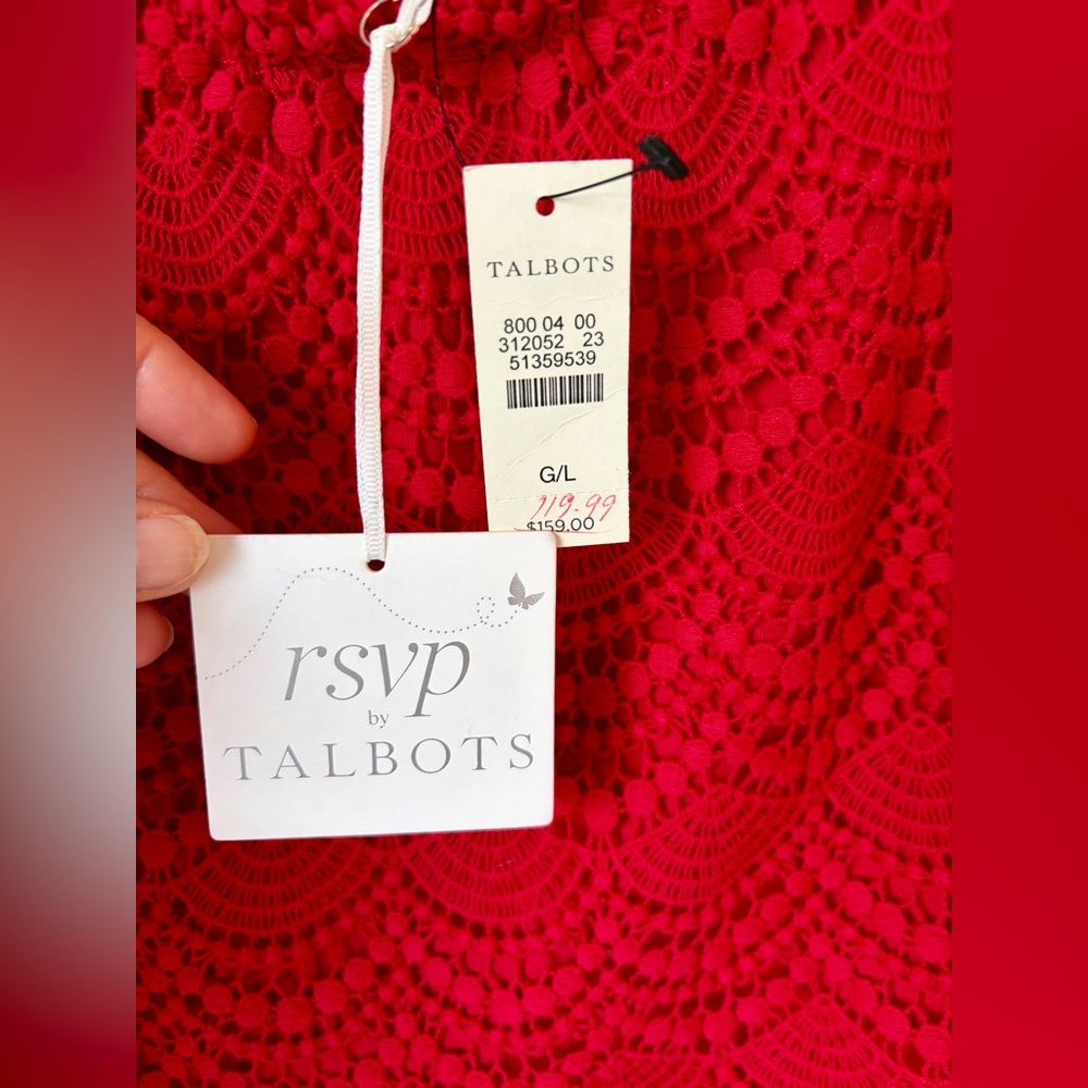 NWT Talbots “Reserve” Red Lace Top. Large. Beautiful details. - Picture 5 of 7